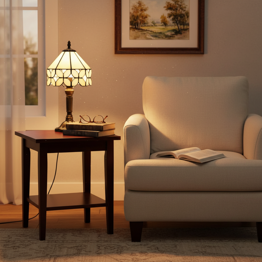 Lampe style Tiffany Treillis doré – image 3