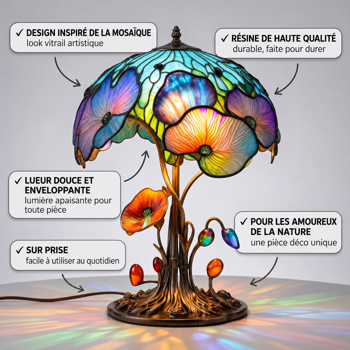 Lampe champignon fleurie bohème chic – image 3