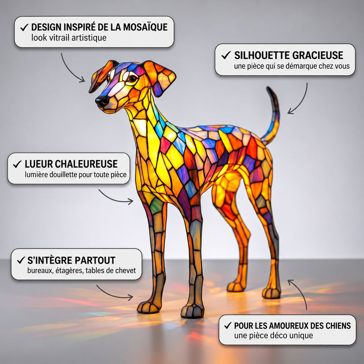 Lampe style vitrail inspirée du whippet – image 2
